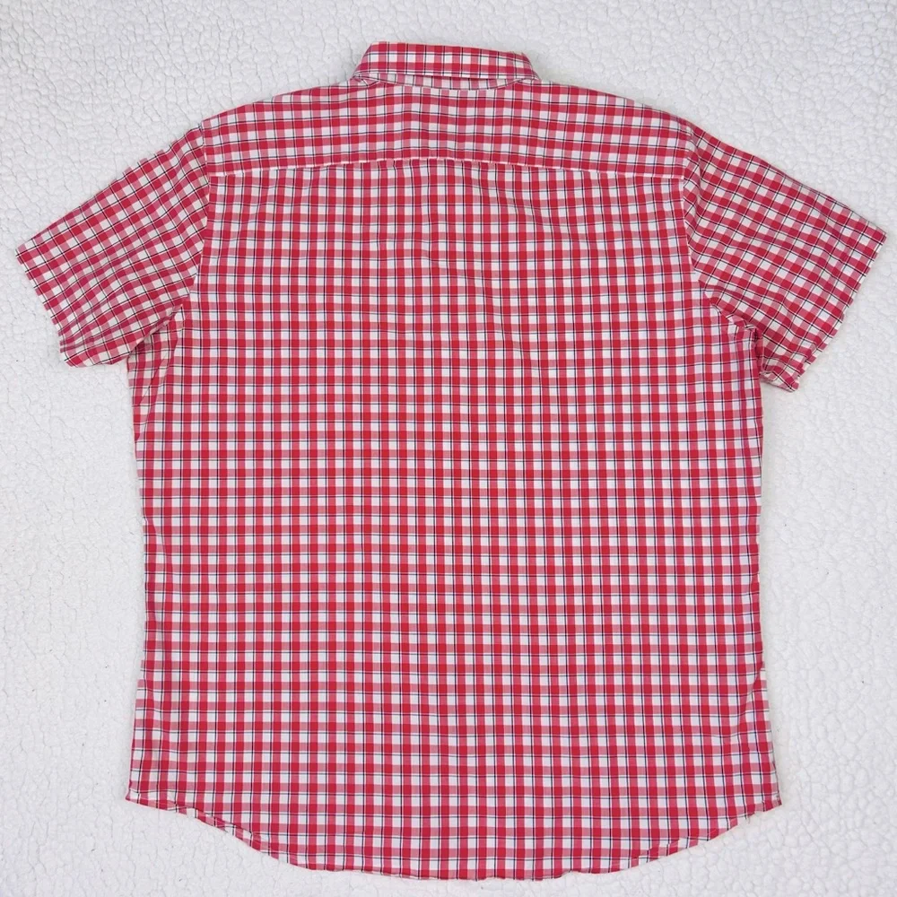 Banana Republic Soft Wash Standard Fit Shirt Men's XL Red White Plaid Pocket